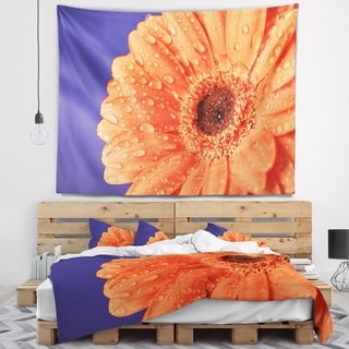 Designart 'Orange Daisy On Purple Background' Floral Wall Tapestry ...