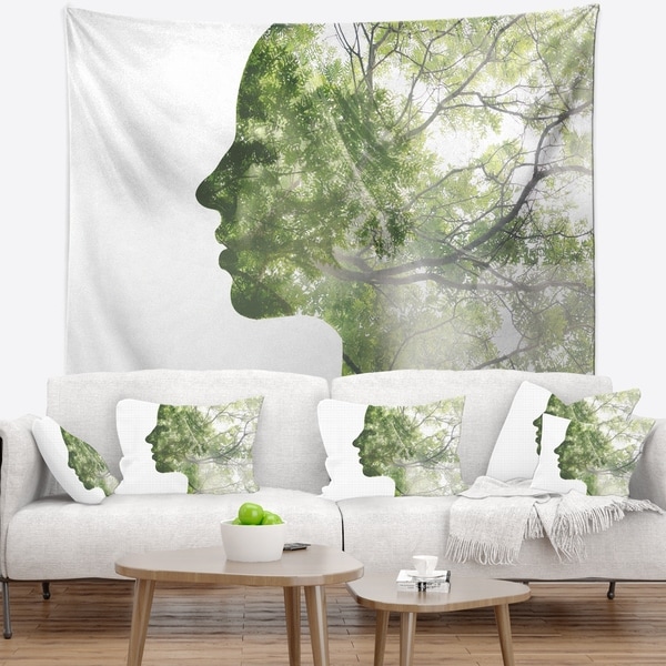 Designart 'Lady Combined With Green Tree' Portrait Wall Tapestry