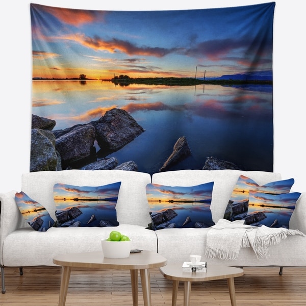 Designart 'Beautiful Calm Water and Sunset' Landscape Wall Tapestry
