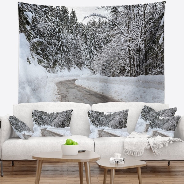 Designart 'Foggy Winter Road in Slovenia' Landscape Wall Tapestry