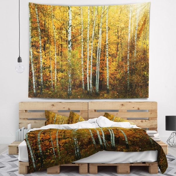 Designart 'Yellow Colorful Autumn Forest' Forest Wall Tapestry