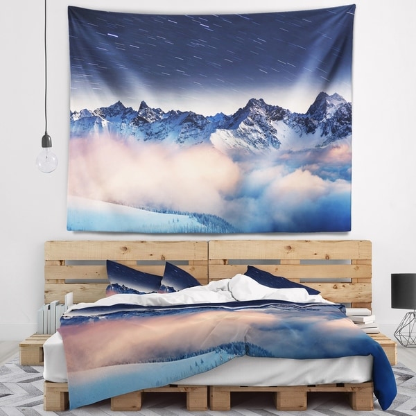 Designart 'Milky Way Over Frosted Mountains' Landscape Wall Tapestry