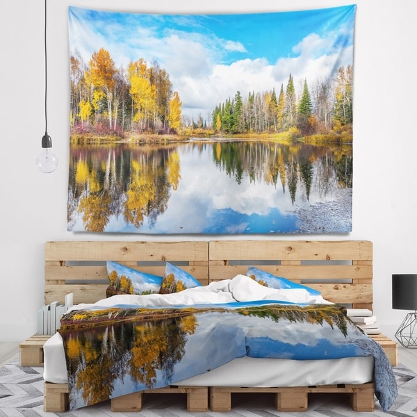 Designart 'Nice Autumn Trees With Forest Lake' Landscape Wall Tapestry