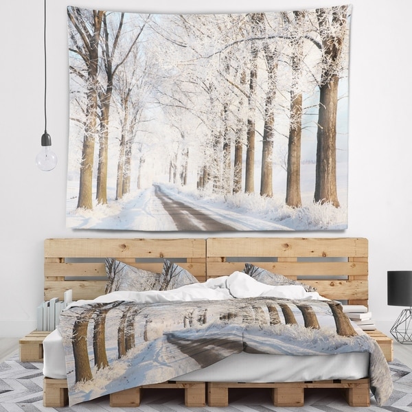 Designart 'Beautiful Winter Lane at Morning' Forest Wall Tapestry