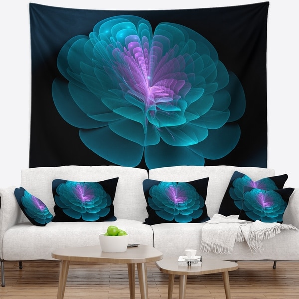 Designart 'Abstract Blue Floral Fractal Background' Floral Wall Tapestry