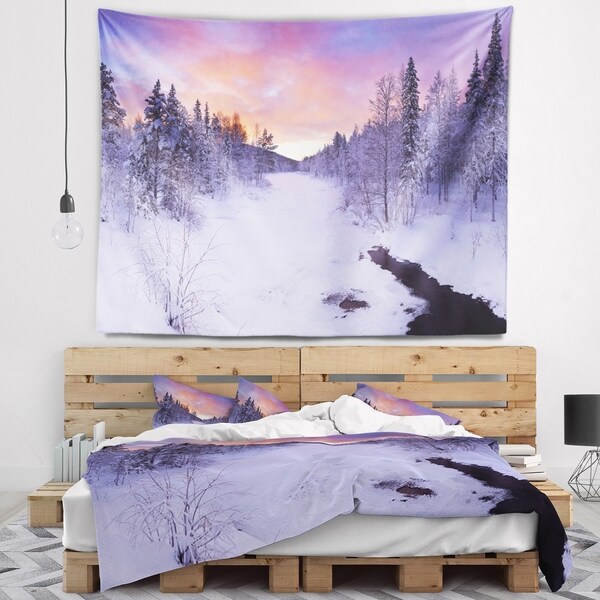 Designart 'Winter River in Finnish Lapland' Modern Landscape Wall Tapestry