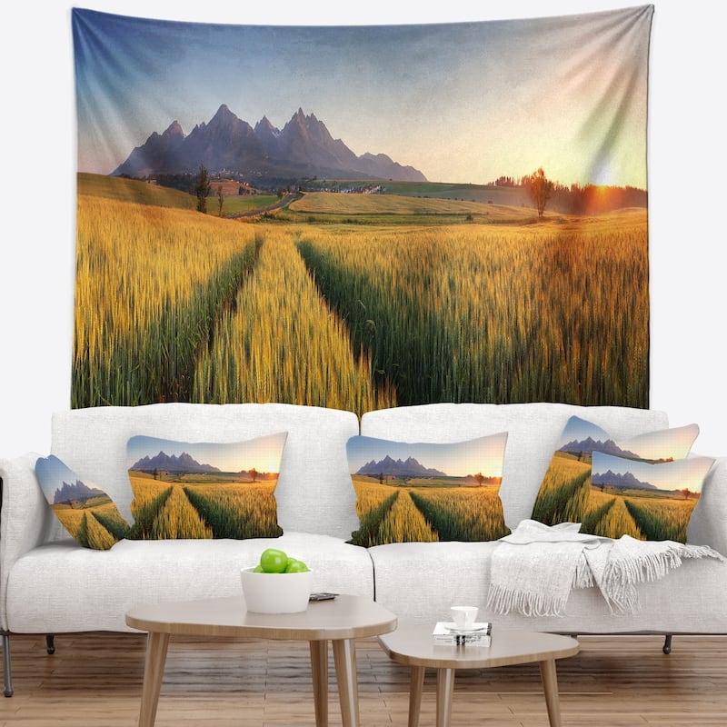 Designart 'Path in the Wheat Field' Landscape Wall Tapestry - Bed Bath ...