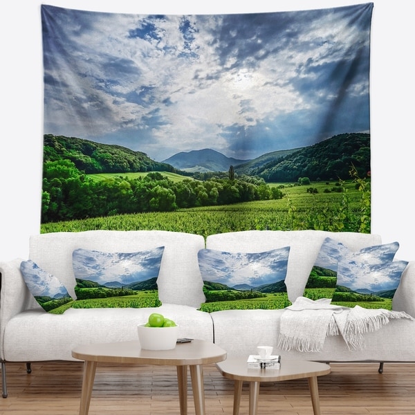 Designart 'Thunderstorm Weather over Vineyards' Landscape Wall Tapestry