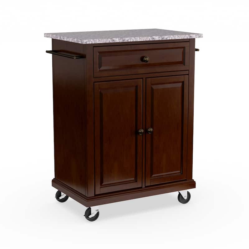 Crosley Compact Vintage Mahogany Finish Solid Granite Top Kitchen Cart and Island - 31"W x 18"D x 35.5"H