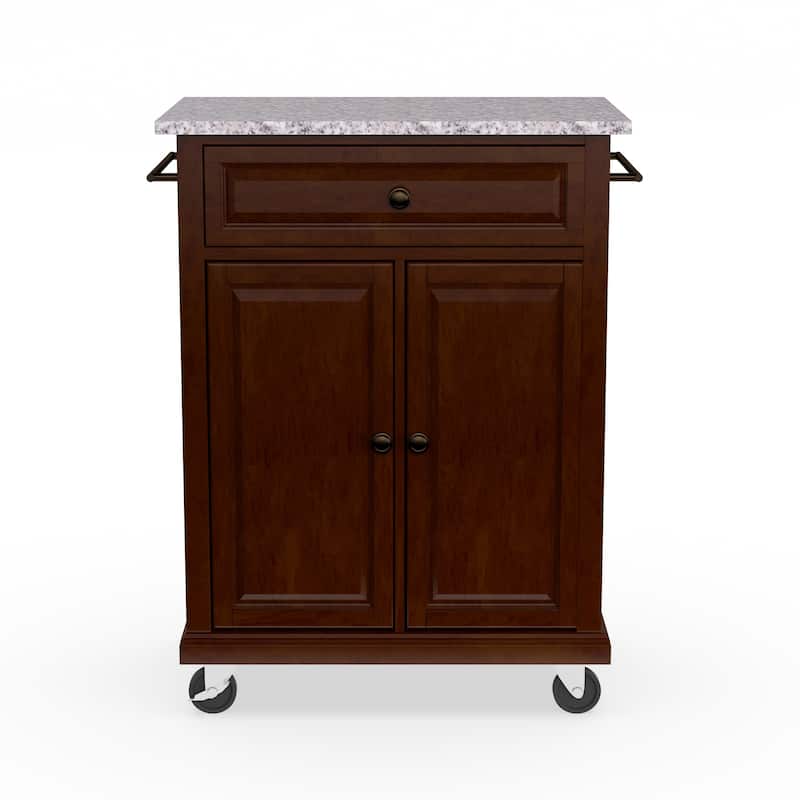 Crosley Compact Vintage Mahogany Finish Solid Granite Top Kitchen Cart