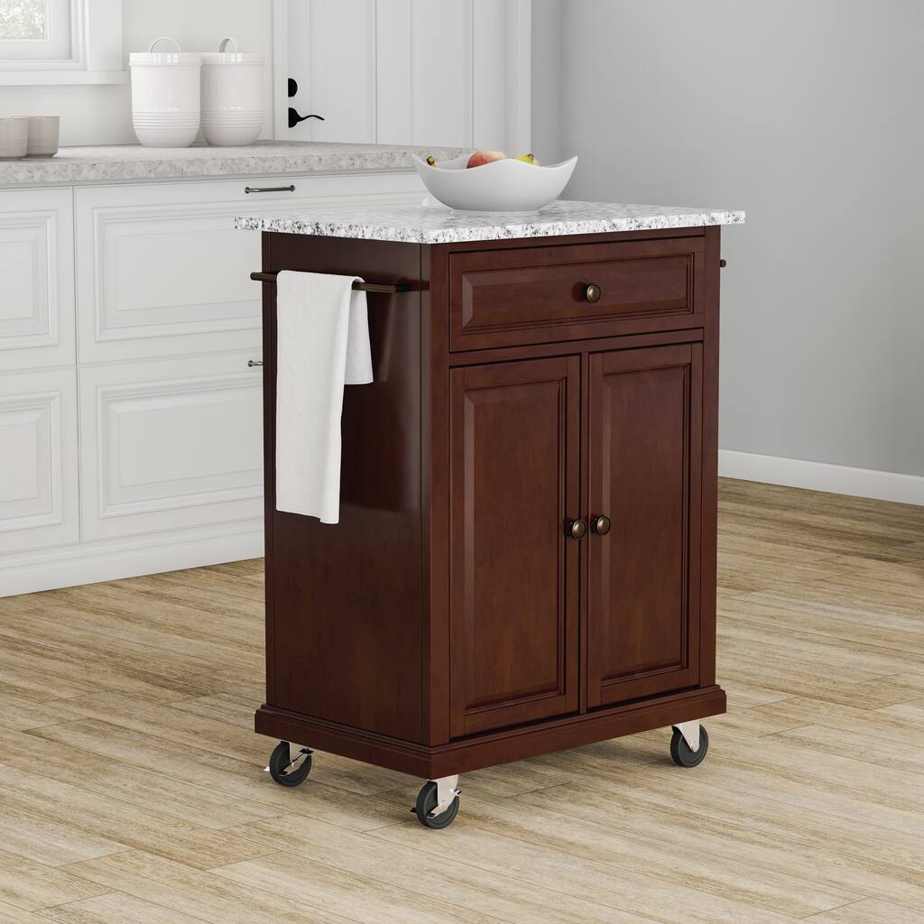 Crosley Compact Vintage Mahogany Finish Solid Granite Top Kitchen Cart and Island - 31"W x 18"D x 35.5"H