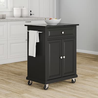 Crosley Compact Solid Black Granite Top Portable Kitchen Cart/ Island in Black Finish - 18"d x 31"w x 35.5"h
