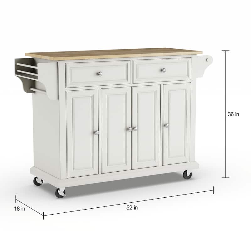 Crosley Full Size White Natural Wood Top Kitchen Cart Island - 18"d x 51.5"w x 36"h