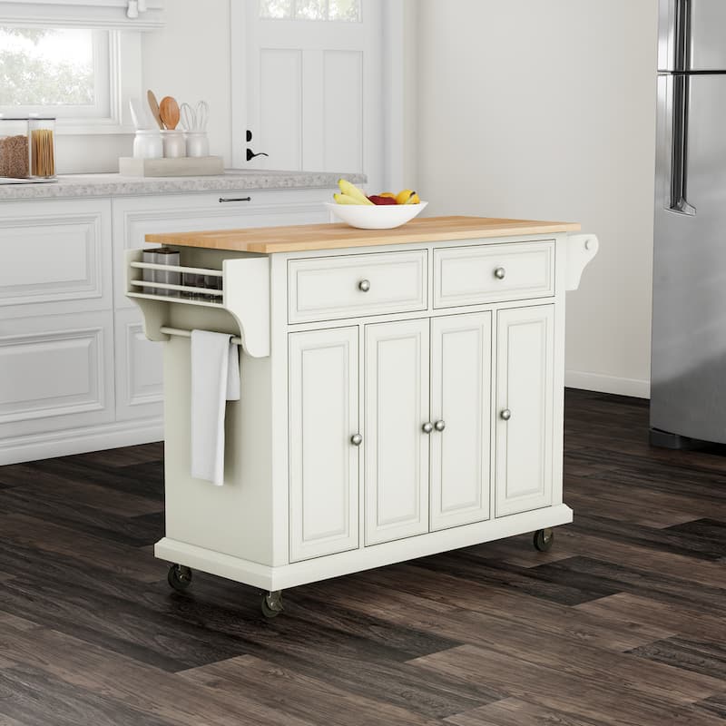 Crosley Full Size White Natural Wood Top Kitchen Cart Island - 18"d x 51.5"w x 36"h