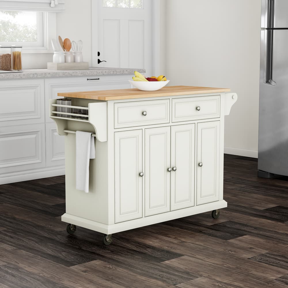 Crosley Full Size White Natural Wood Top Kitchen Cart Island - 18"d x 51.5"w x 36"h