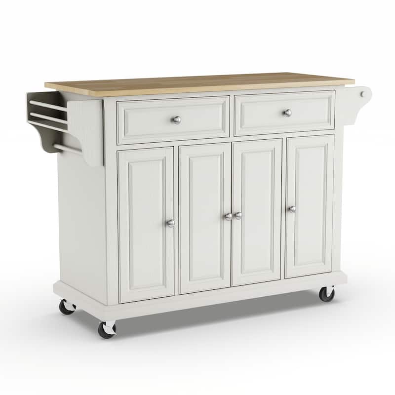 Crosley Full Size White Natural Wood Top Kitchen Cart Island - 18"d x 51.5"w x 36"h
