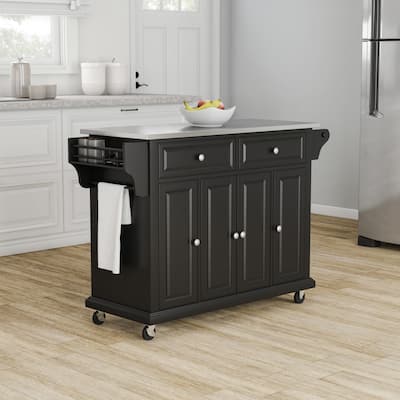 Crosley Full Size Black Finish Stainless Steel Top Kitchen Cart/ Island - 18"d x 51.5"w x 36"h