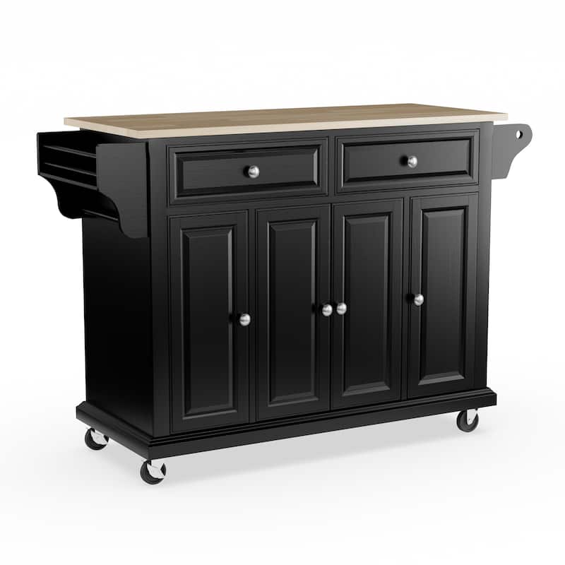 Crosley Full Size Black Finish Natural Wood Top Kitchen Cart/ Island - 18"d x 51.5"w x 36"h