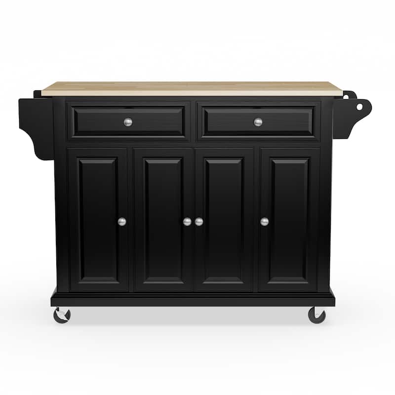 Crosley Full Size Black Finish Natural Wood Top Kitchen Cart/ Island - 18"d x 51.5"w x 36"h