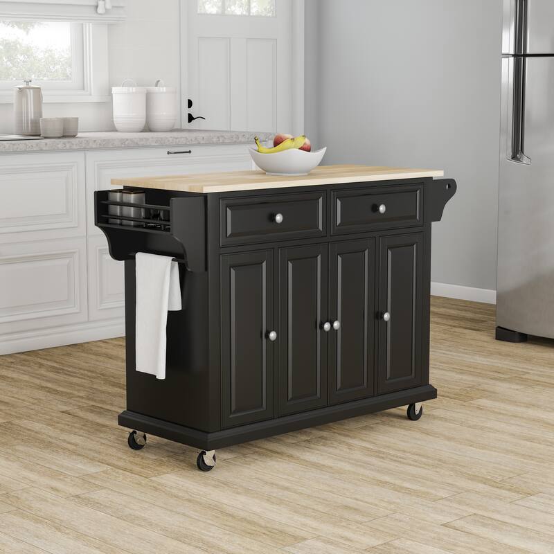 Crosley Full Size Black Finish Natural Wood Top Kitchen Cart/ Island - 18"d x 51.5"w x 36"h
