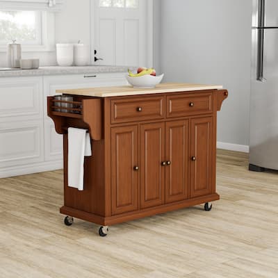 Crosley Full Size Natural Wood Top Kitchen Cart/ Island in Classic Cherry Finish - 18"d x 51.5"w x 36"h