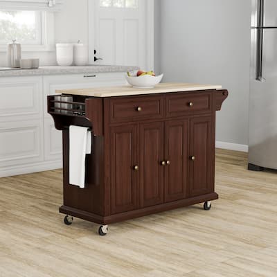 Crosley Full Size Mahogany Wood Kitchen Cart/ Island - 18"d x 51.5"w x 36"h