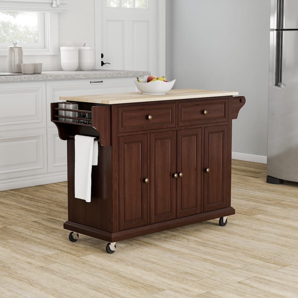 Crosley Full Size Mahogany Wood Kitchen Cart/ Island - 18"d x 51.5"w x 36"h