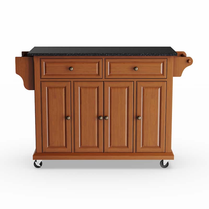 Crosley Full Size Solid Black Granite Top Classic Cherry Finish Kitchen Cart - 18"d x 51.5"w x 36"h