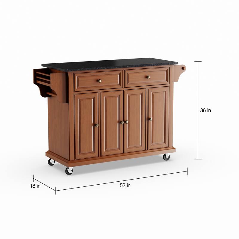 Crosley Full Size Solid Black Granite Top Classic Cherry Finish Kitchen Cart - 18"d x 51.5"w x 36"h