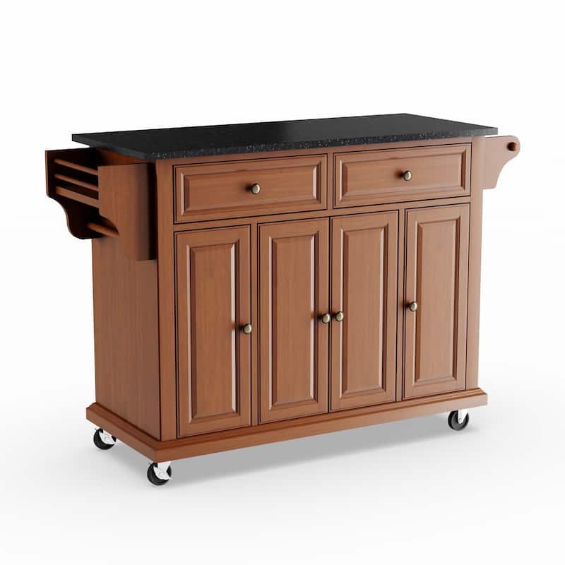 Crosley Full Size Solid Black Granite Top Classic Cherry Finish Kitchen Cart - 18"d x 51.5"w x 36"h