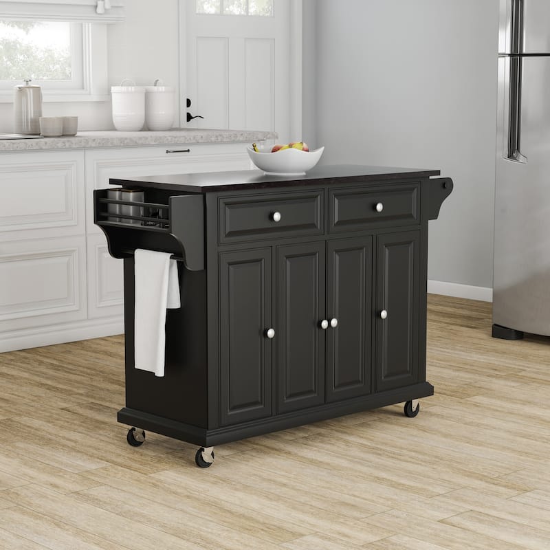 Crosley Black Wood Kitchen Cart/ Island with Solid Black Granite Top - 18"d x 51.5"w x 36"h