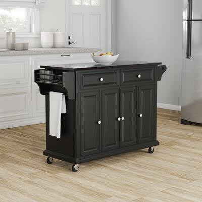 Crosley Black Wood Kitchen Cart/ Island with Solid Black Granite Top - 18"d x 51.5"w x 36"h