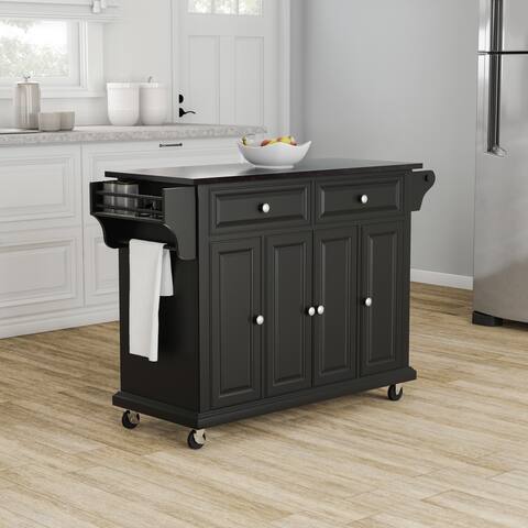 Black Wood Kitchen Cart/ Island with Solid Black Granite Top - N/A