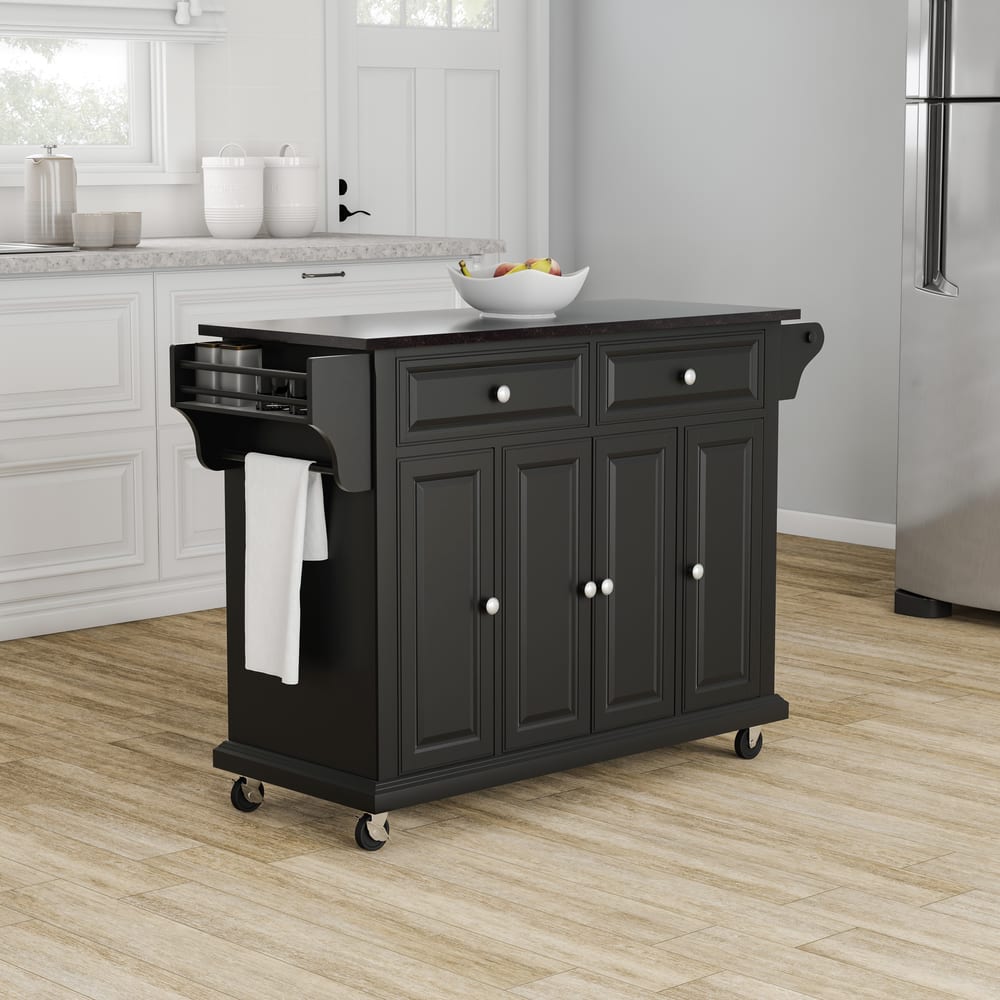 Crosley Black Wood Kitchen Cart/ Island with Solid Black Granite Top - 18"d x 51.5"w x 36"h