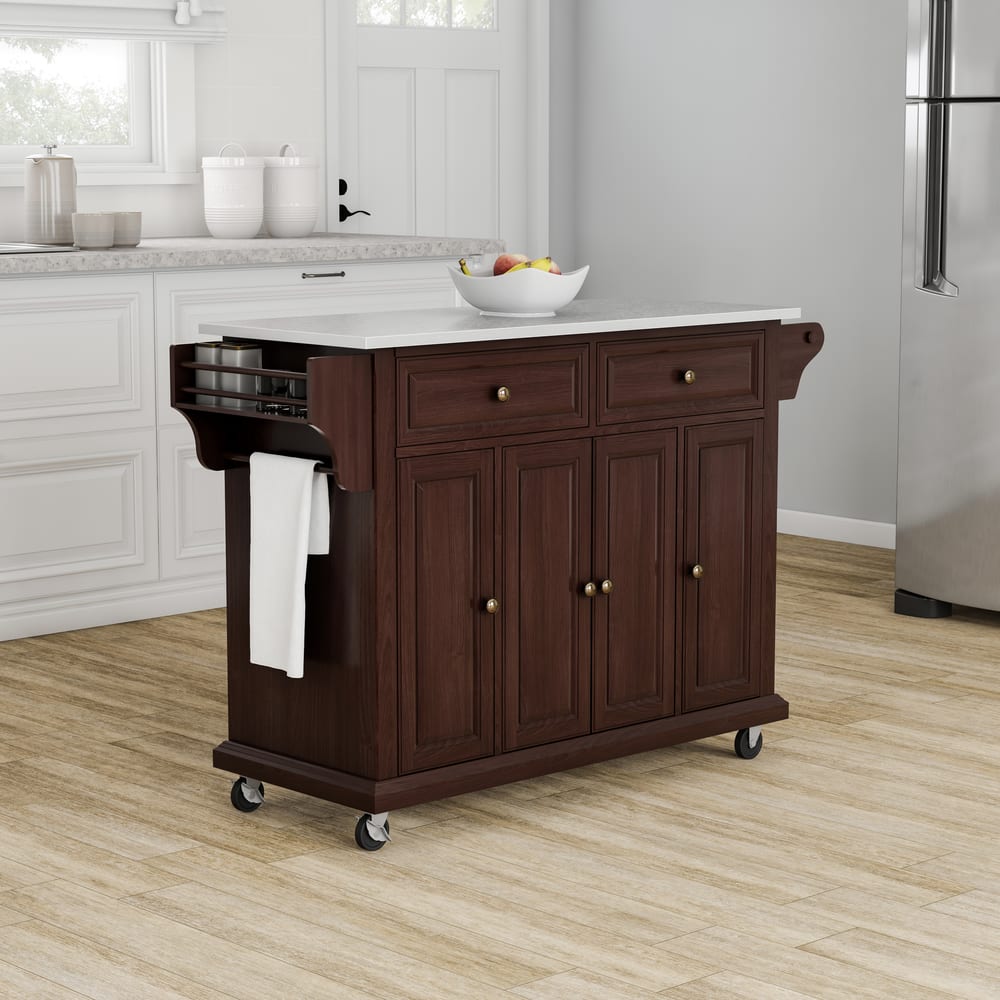 Crosley Full Size Vintage Mahogany Stainless Steel Top Kitchen Cart/ Island - 18"d x 51.5"w x 36"h