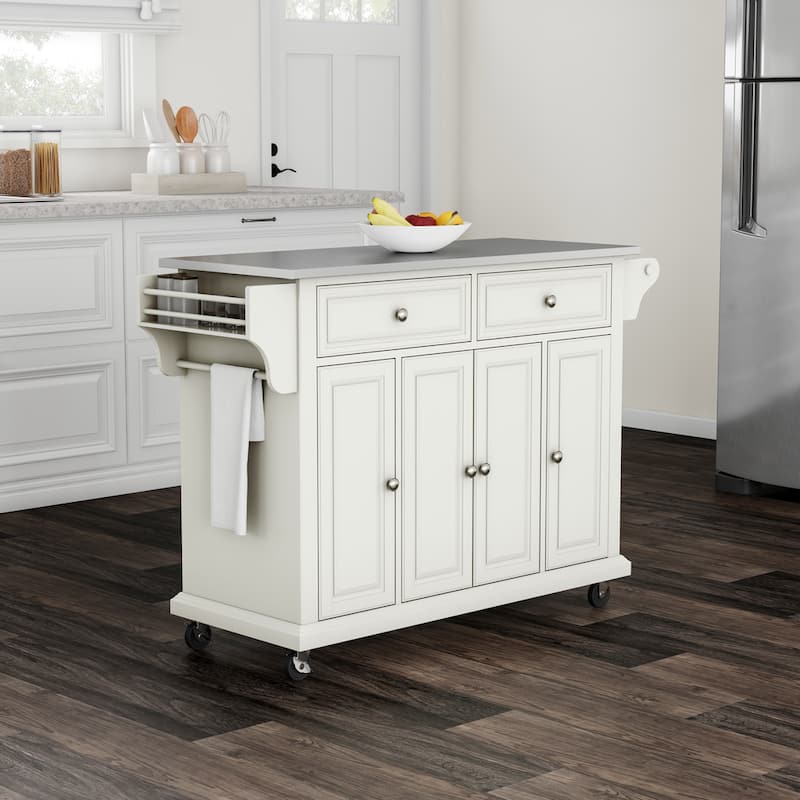 Crosley White Finish Stainless Steel Top Kitchen Cart and Island - 18"d x 51.5"w x 36"h