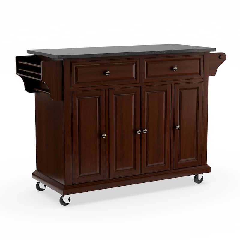 Crosley Full Size Solid Black Granite Top Kitchen Cart - 18"d x 51.5"w x 36"h