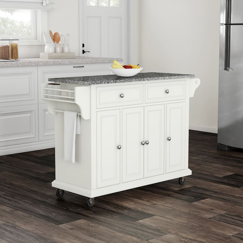 Crosley Full Size White Wood and Granite Top Kitchen Cart - 18"d x 51.5"w x 36"h