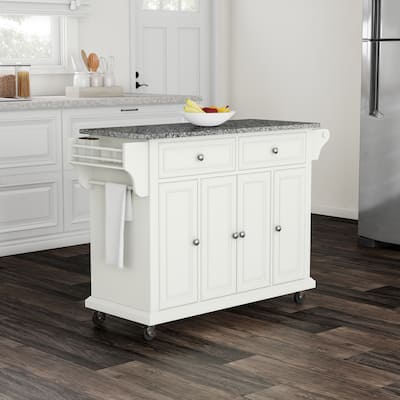 Crosley Full Size White Wood and Granite Top Kitchen Cart - 18"d x 51.5"w x 36"h