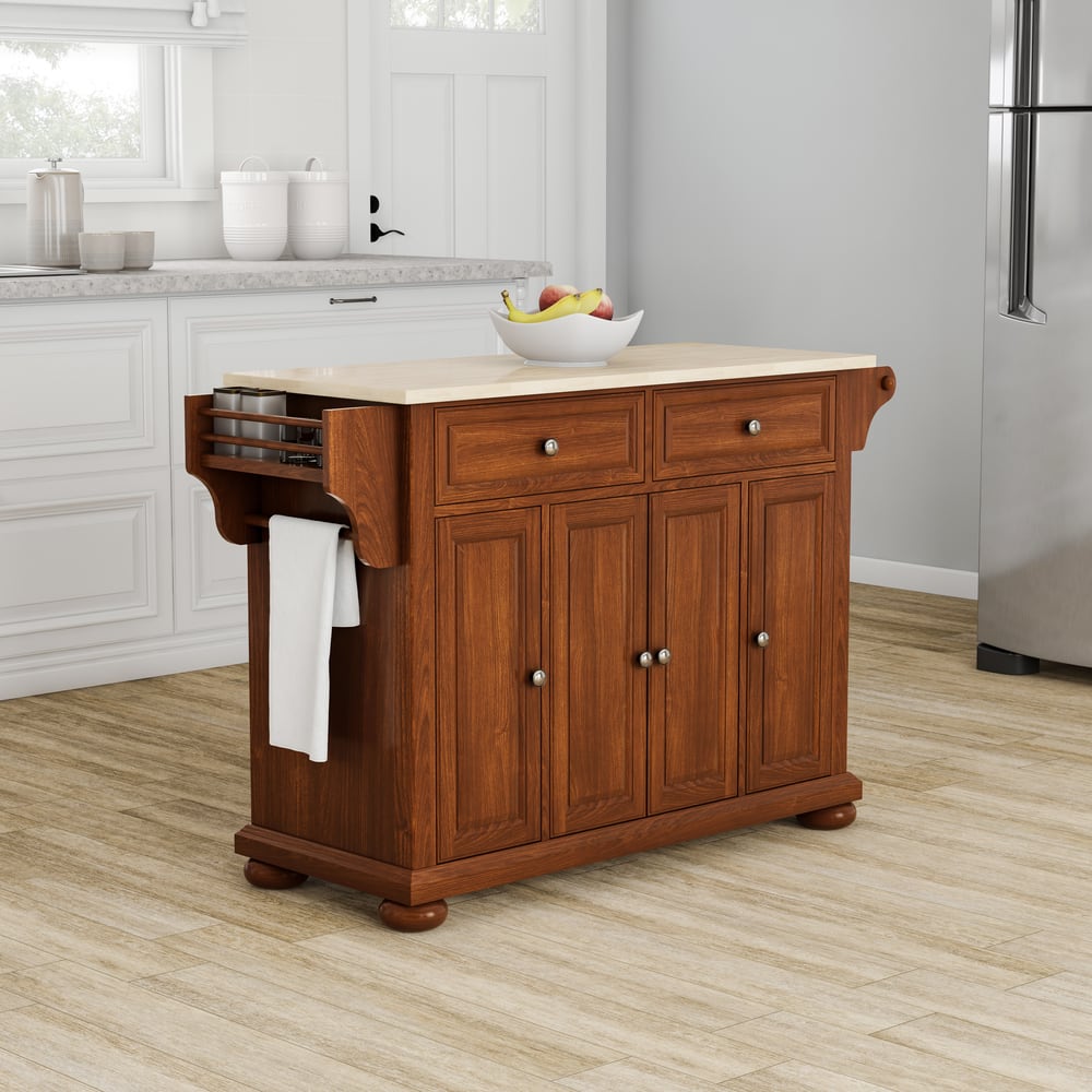 Crosley Alexandria Wood Top Full Size Kitchen Island/Cart in Classic Cherry Finish - 18"d x 51.5"w x 34"h
