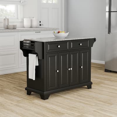 Crosley Lafayette Granite Top Kitchen Island in Black Finish - 18"d x 51.5"w x 36"h