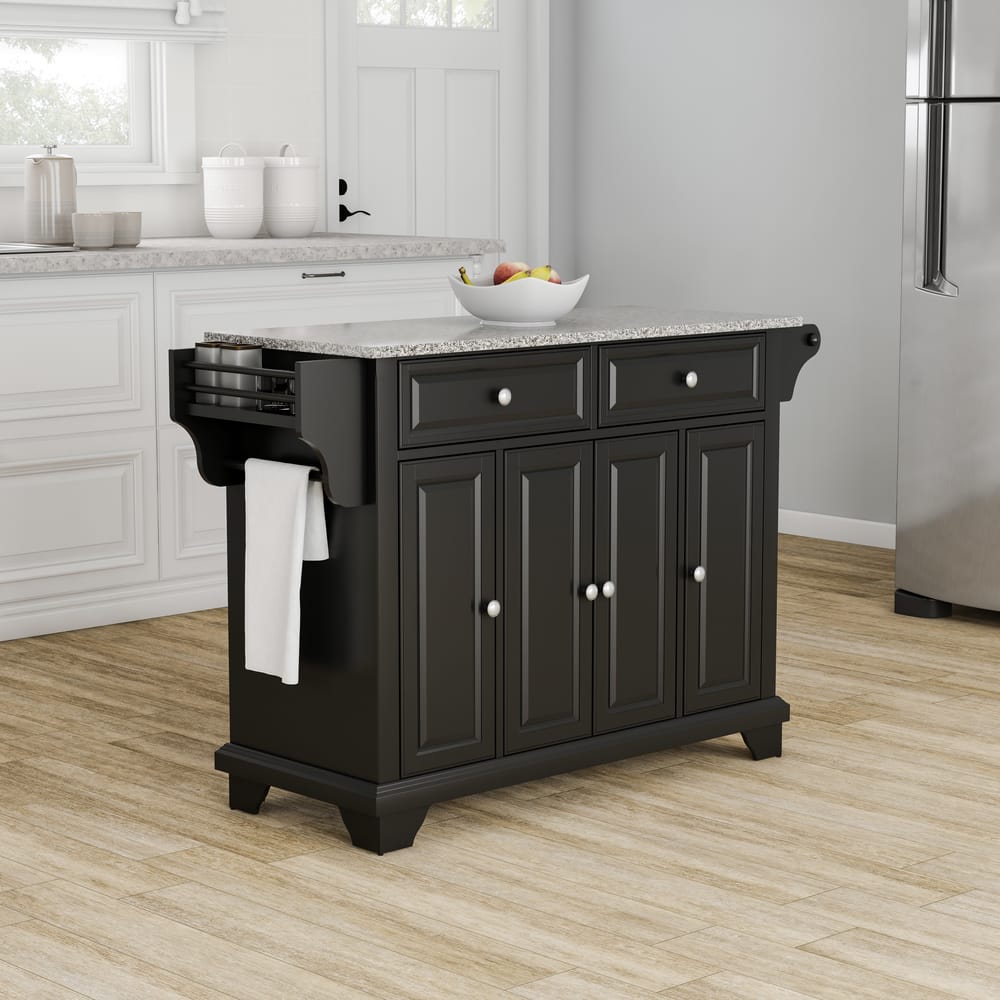Crosley Lafayette Granite Top Kitchen Island in Black Finish - 18"d x 51.5"w x 36"h