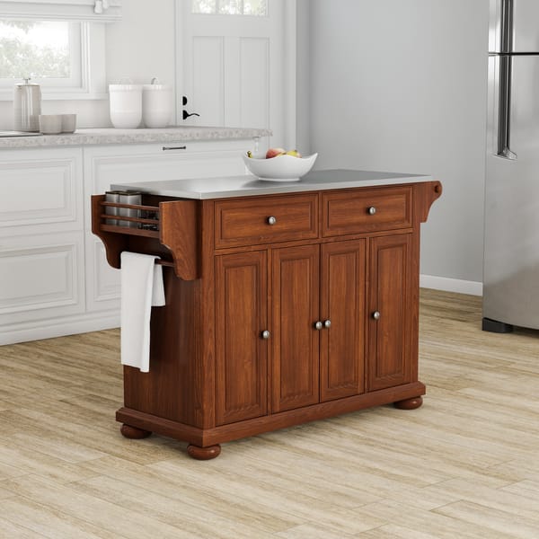 Crosley Oxford Butcher Block Top Kitchen Island in Black Finish