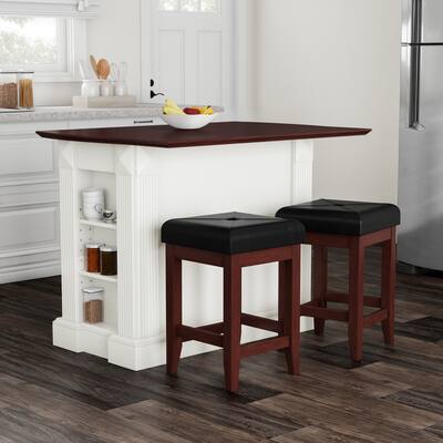 Coventry Drop Leaf Top Kitchen Island with Upholstered Square Stools - N/A