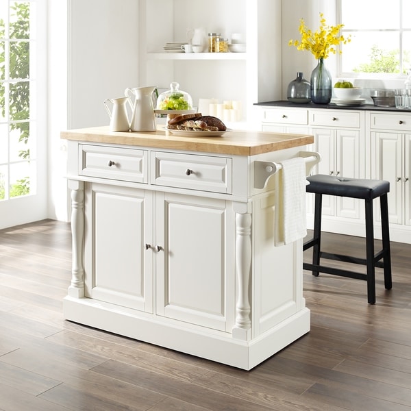 Copper Grove Kalesar Butcher Block Top White Kitchen ...