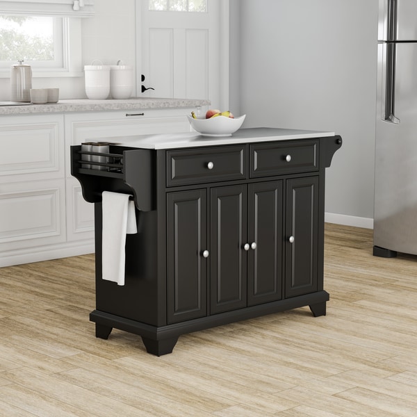 Shop Strick & Bolton Monk Black Wood Stainless Steel Top Kitchen Island