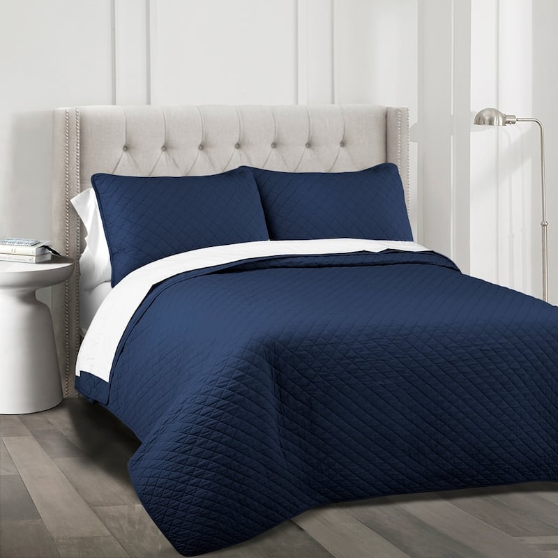 Copper Grove Balm Diamond Oversized Cotton 3-piece Quilt Set - Navy - Full - Queen