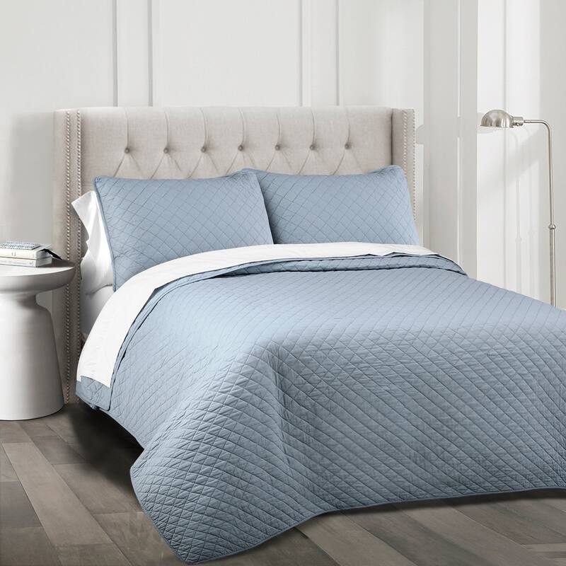 Copper Grove Balm Diamond Oversized Cotton 3-piece Quilt Set - Blue - Queen - 3 Piece