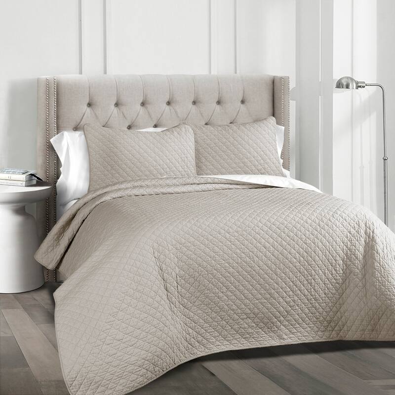 Copper Grove Balm Diamond Oversized Cotton 3-piece Quilt Set - Gray - Queen - 3 Piece