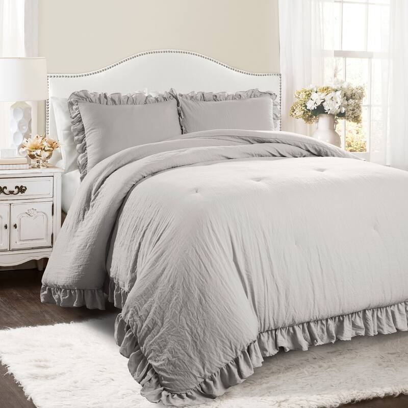 Lush Decor Reyna Ruffled Shabby-chic Comforter Set - Light Gray - King